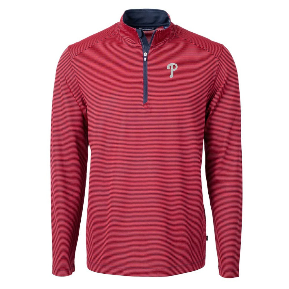 Philadelphia Phillies Cutter & Buck Virtue Eco Pique Micro Stripe Big & Tall Recycled Quarter-Zip Pullover Top Red/Navy