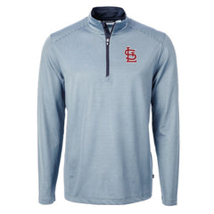 St. Louis Cardinals Cutter & Buck Virtue Eco Pique Micro Stripe Big & Tall Recycled Quarter-Zip Pullover Top Light Blue/Navy