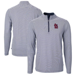St. Louis Cardinals Cutter & Buck Virtue Eco Pique Micro Stripe Big & Tall Recycled Quarter-Zip Pullover Top Navy/White