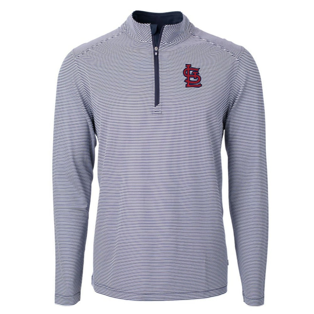 St. Louis Cardinals Cutter & Buck Virtue Eco Pique Micro Stripe Big & Tall Recycled Quarter-Zip Pullover Top Navy/White