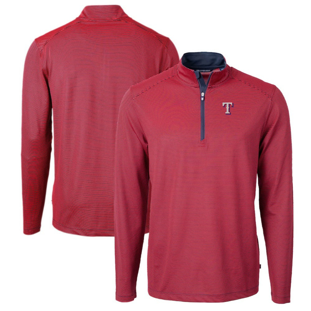 Texas Rangers Cutter & Buck Virtue Eco Pique Micro Stripe Big & Tall Recycled Quarter-Zip Pullover Top Red/Navy