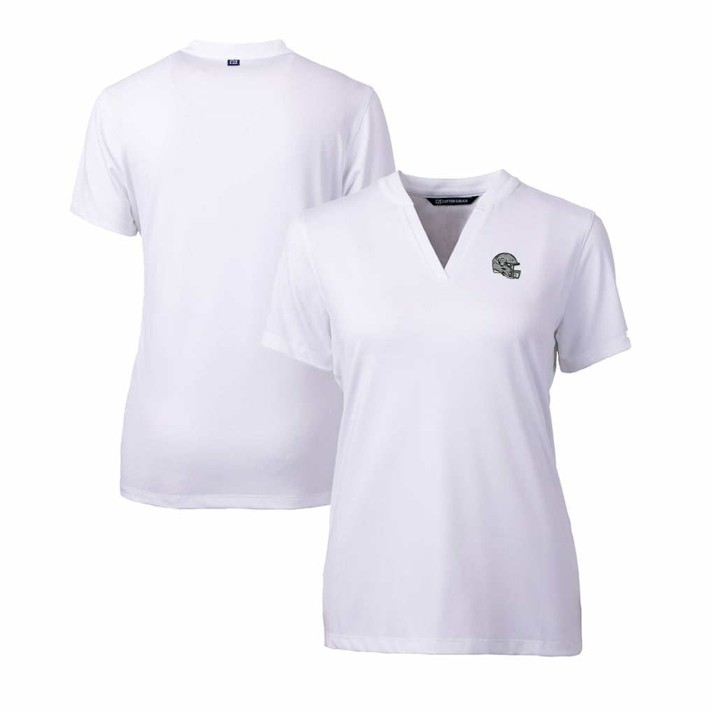 Las Vegas Raiders Cutter & Buck Women's Helmet Logo DryTec Forge Stretch V-Neck Blade Top - White for sale