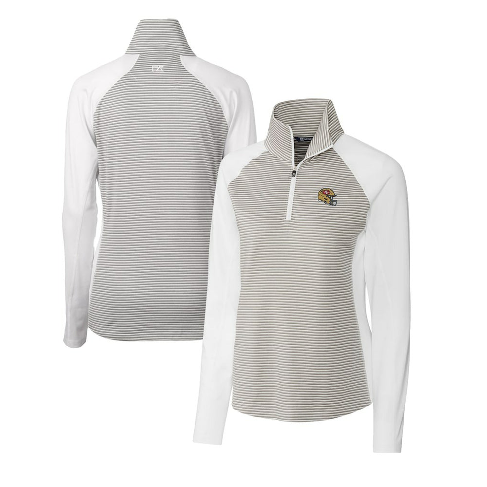 San Francisco 49ers Cutter & Buck Women's Helmet Logo DryTec Forge Tonal Stripe Stretch Half-Zip Top - White for sale