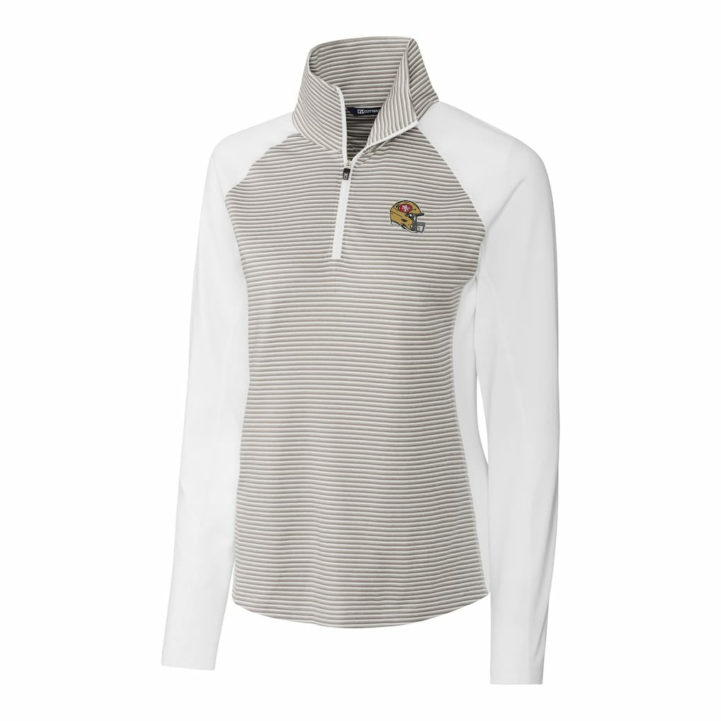 San Francisco 49ers Cutter & Buck Women's Helmet Logo DryTec Forge Tonal Stripe Stretch Half-Zip Top - White for sale