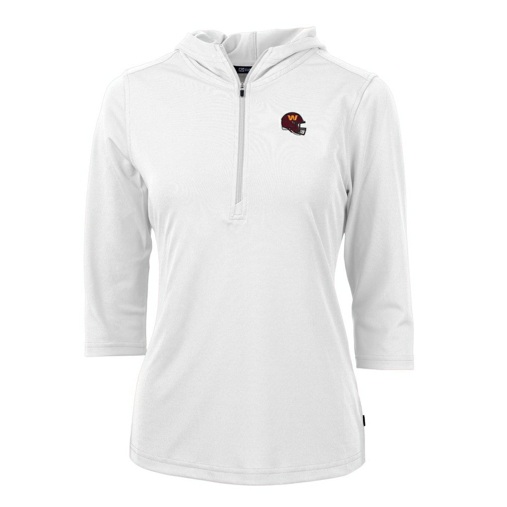 Washington Commanders Cutter & Buck Women's Helmet Logo DryTec Virtue Eco Pique Recycled Half-Zip Pullover Hoodie - White online