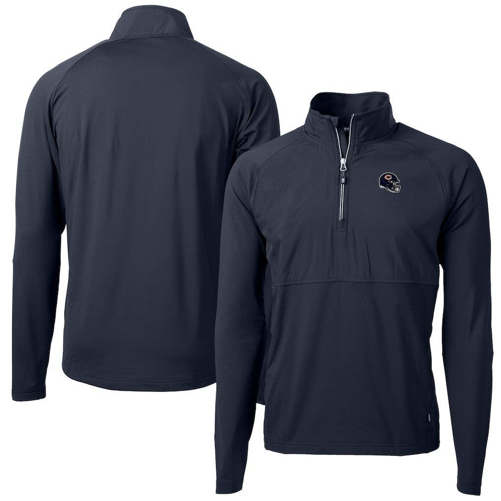 Chicago Bears Cutter & Buck Helmet Adapt Eco Knit Hybrid Recycled Quarter-Zip Pullover Top - Navy for sale