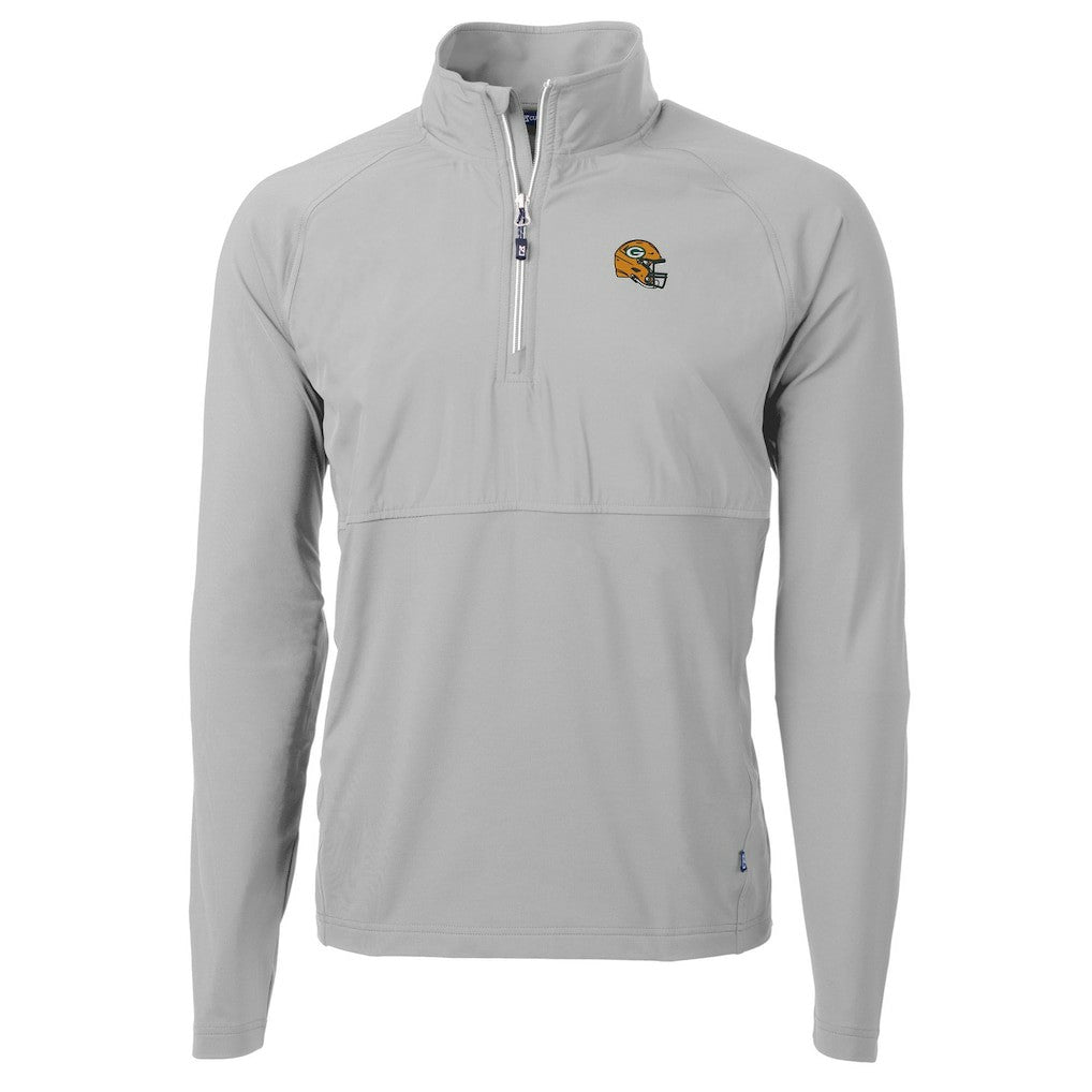 Green Bay Packers Cutter & Buck Helmet Adapt Eco Knit Hybrid Recycled Quarter-Zip Pullover Top - Silver outlet