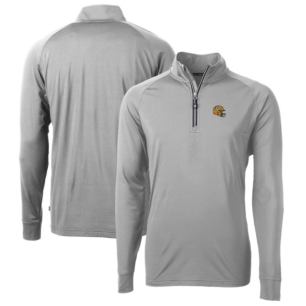 Green Bay Packers Cutter & Buck Helmet Adapt Eco Knit Stretch Recycled Quarter-Zip Pullover Top - Silver on sale
