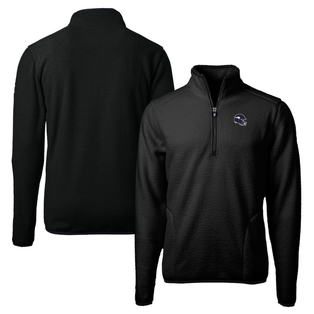 Minnesota Vikings Cutter & Buck Helmet Cascade Eco Sherpa Fleece Quarter-Zip Pullover Jacket - Black on sale