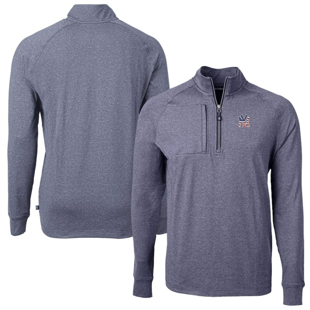 New York Yankees Cutter & Buck Americana Logo Big & Tall Adapt Eco Knit Stretch Recycled Quarter-Zip Pullover Top Heather Navy