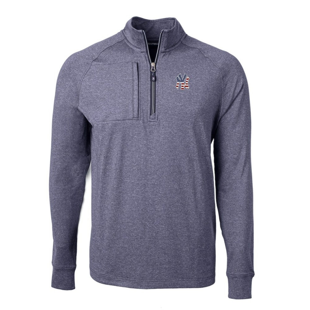 New York Yankees Cutter & Buck Americana Logo Big & Tall Adapt Eco Knit Stretch Recycled Quarter-Zip Pullover Top Heather Navy