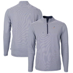 Atlanta Braves Cutter & Buck Americana Logo Virtue Eco Pique Stripe Recycled Quarter-Zip Pullover Top Navy