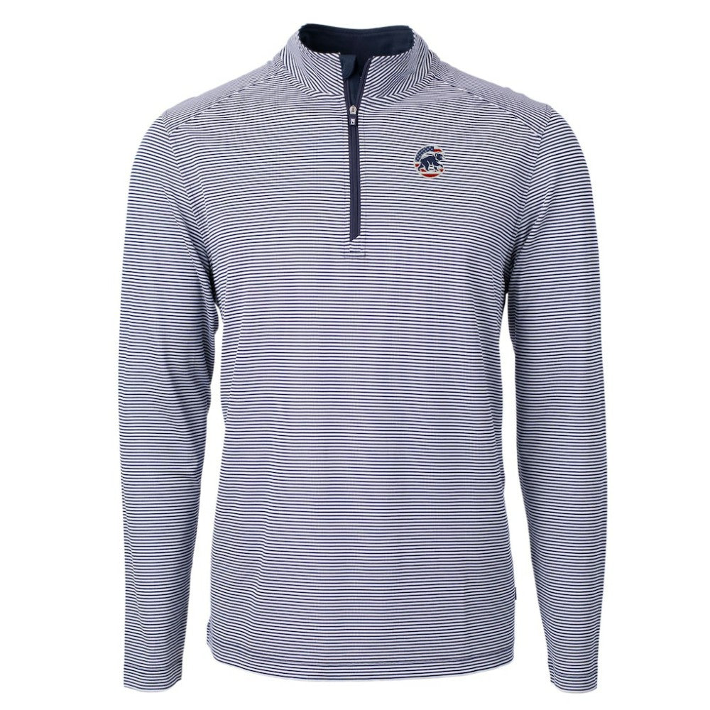 Chicago Cubs Cutter & Buck Americana Logo Virtue Eco Pique Stripe Recycled Quarter-Zip Pullover Top Navy