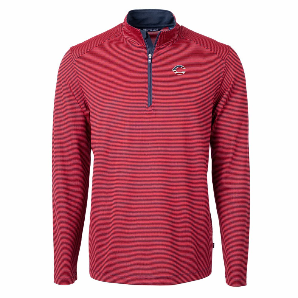 Cincinnati Reds Cutter & Buck Americana Logo Virtue Eco Pique Stripe Recycled Quarter-Zip Pullover Top Red