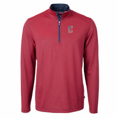 Cleveland Guardians Cutter & Buck Americana Logo Virtue Eco Pique Stripe Recycled Quarter-Zip Pullover Top Red