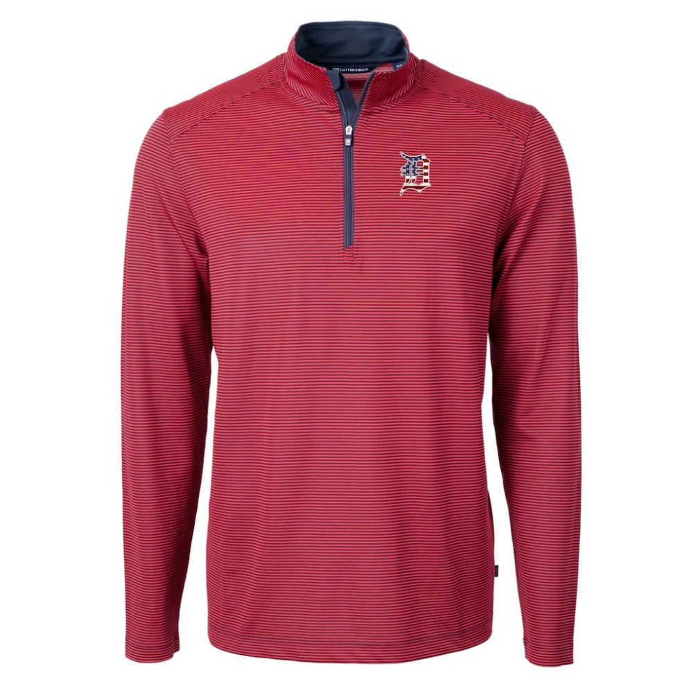 Detroit Tigers Cutter & Buck Americana Logo Virtue Eco Pique Stripe Recycled Quarter-Zip Pullover Top Red
