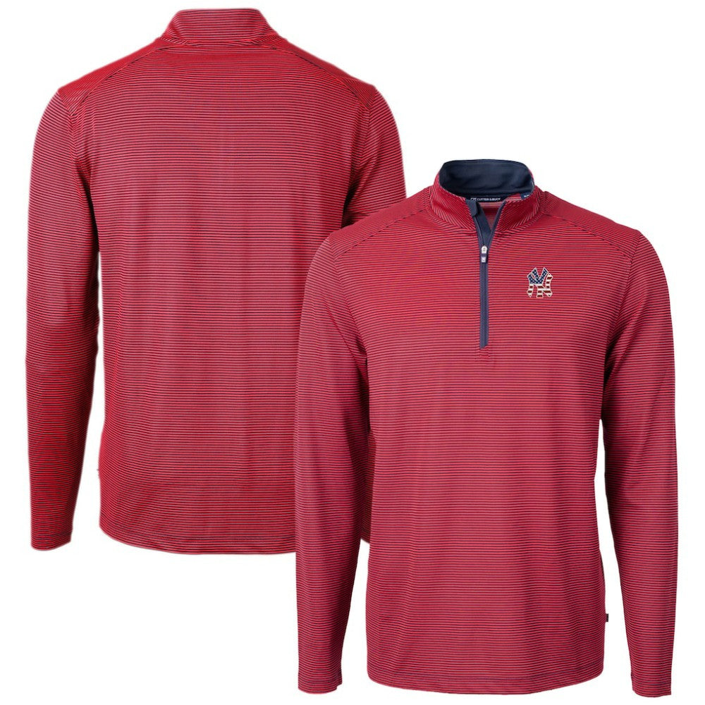 New York Yankees Cutter & Buck Americana Logo Virtue Eco Pique Stripe Recycled Quarter-Zip Pullover Top Red