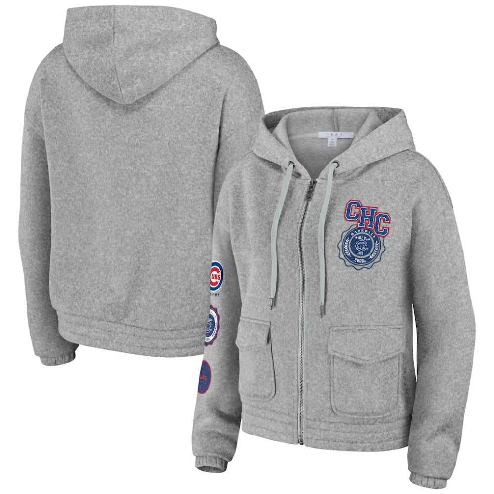 Chicago Cubs WEAR by Erin Andrews Women's Full-Zip Hoodie Gray