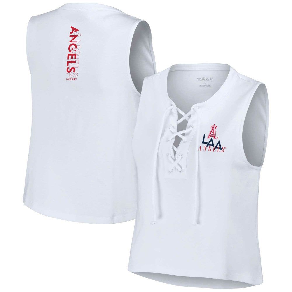 Los Angeles Angels WEAR by Erin Andrews Women's Lace-Up Tank Top White