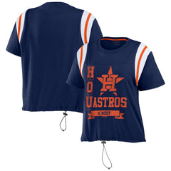 Houston Astros WEAR by Erin Andrews Women's Cinched Colorblock T-Shirt Navy