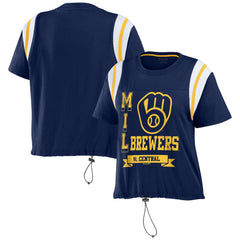 Milwaukee Brewers WEAR by Erin Andrews Women's Cinched Colorblock T-Shirt Navy