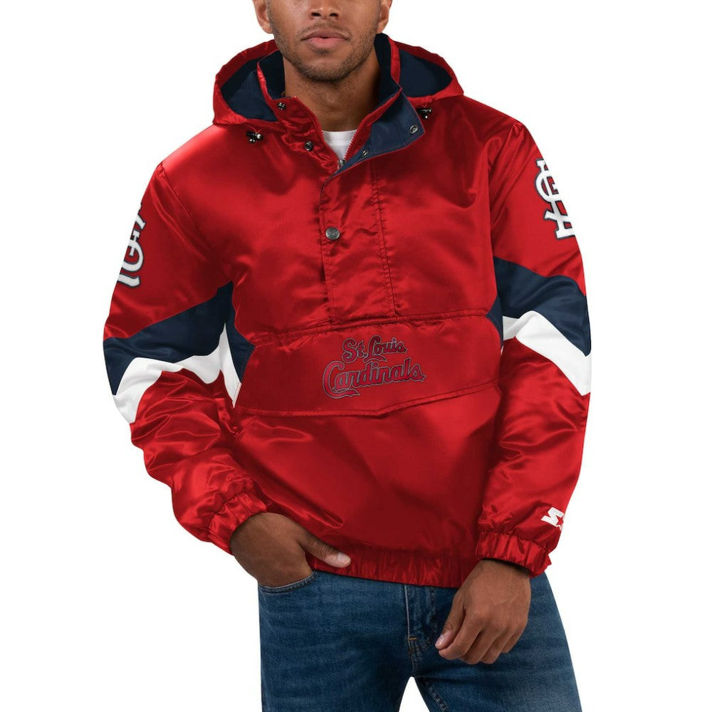 St. Louis Cardinals Starter Force Play II Half-Zip Hooded Jacket Red