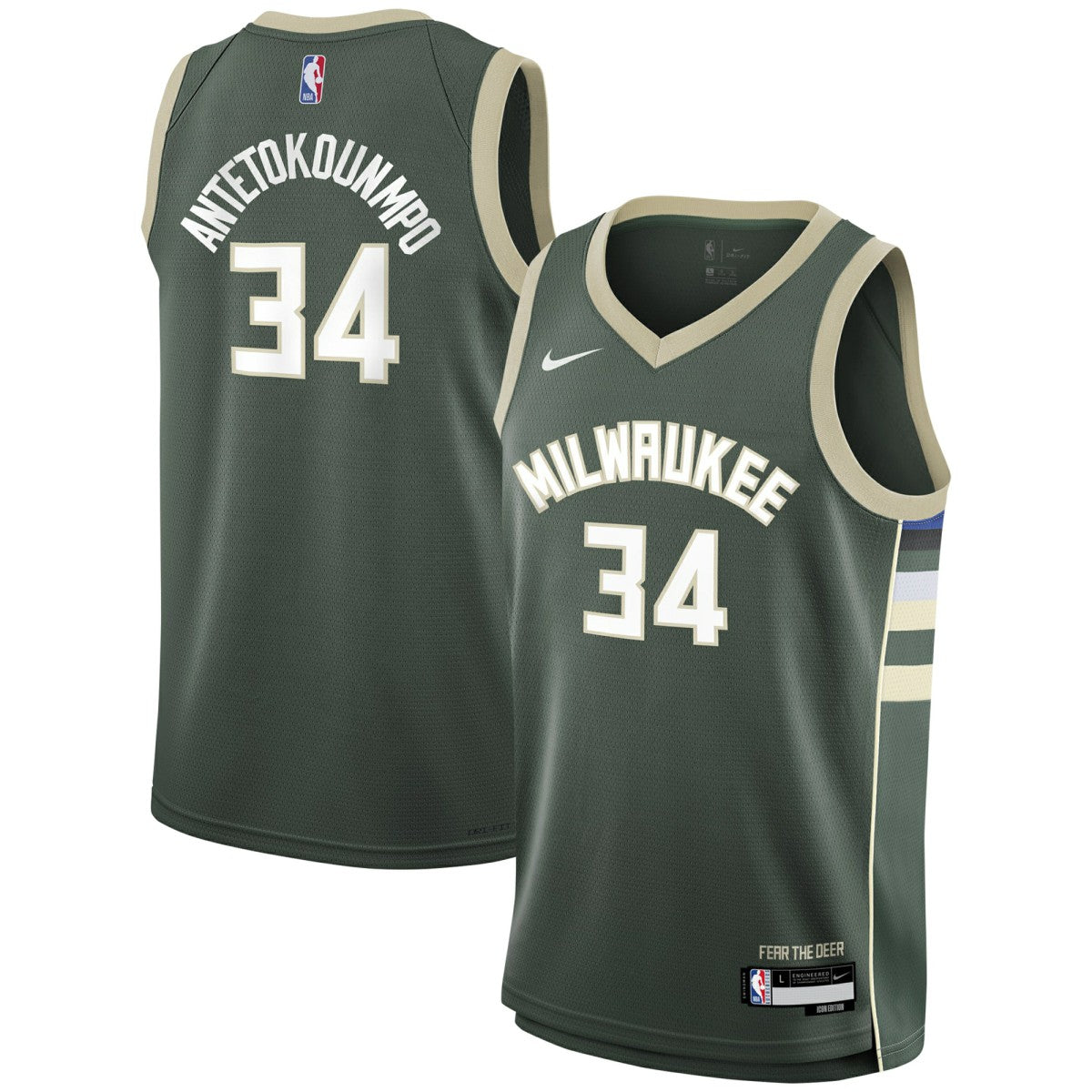 Giannis Antetokounmpo Milwaukee Bucks Youth Swingman Jersey - Icon Edition - Hunter Green discount