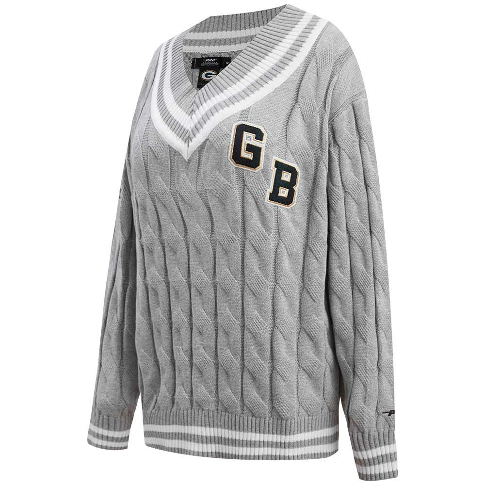 Green Bay Packers Pro Standard Women's Prep V-Neck Pullover Sweater - Heather Gray on sale