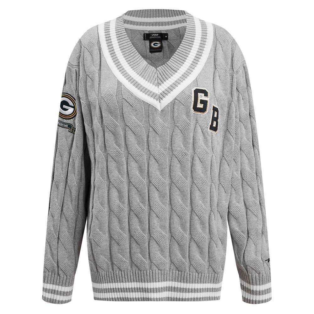 Green Bay Packers Pro Standard Women's Prep V-Neck Pullover Sweater - Heather Gray on sale