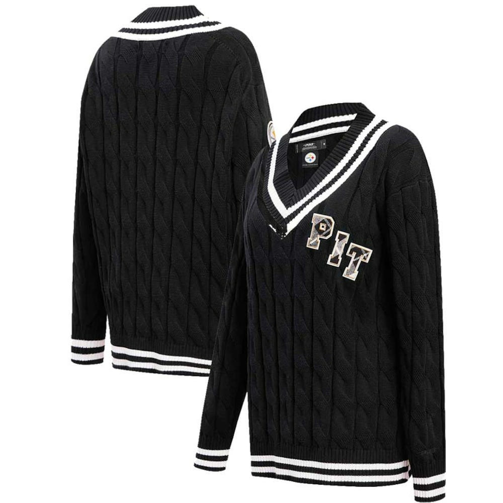 Pittsburgh Steelers Pro Standard Women's Prep V-Neck Pullover Sweater - Black for sale