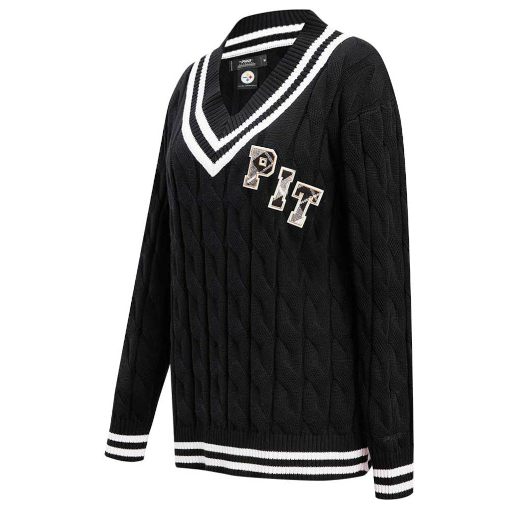 Pittsburgh Steelers Pro Standard Women's Prep V-Neck Pullover Sweater - Black for sale