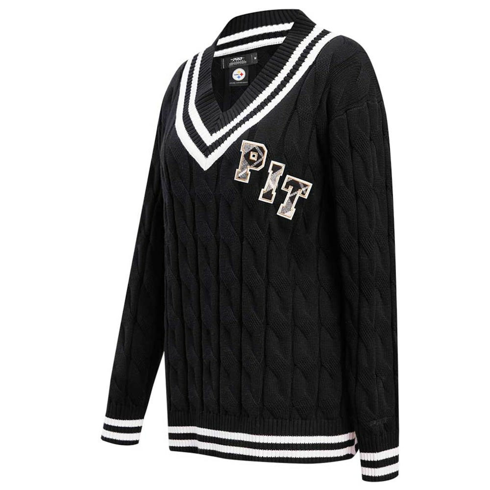Pittsburgh Steelers Pro Standard Women's Prep V-Neck Pullover Sweater - Black for sale