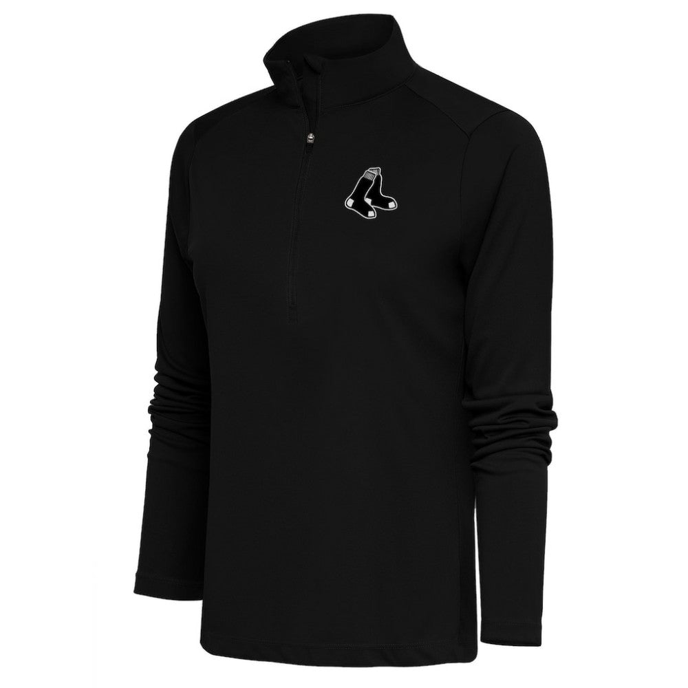 Boston Red Sox Antigua Women's Brushed Metallic Tribute Half-Zip Pullover Top Black