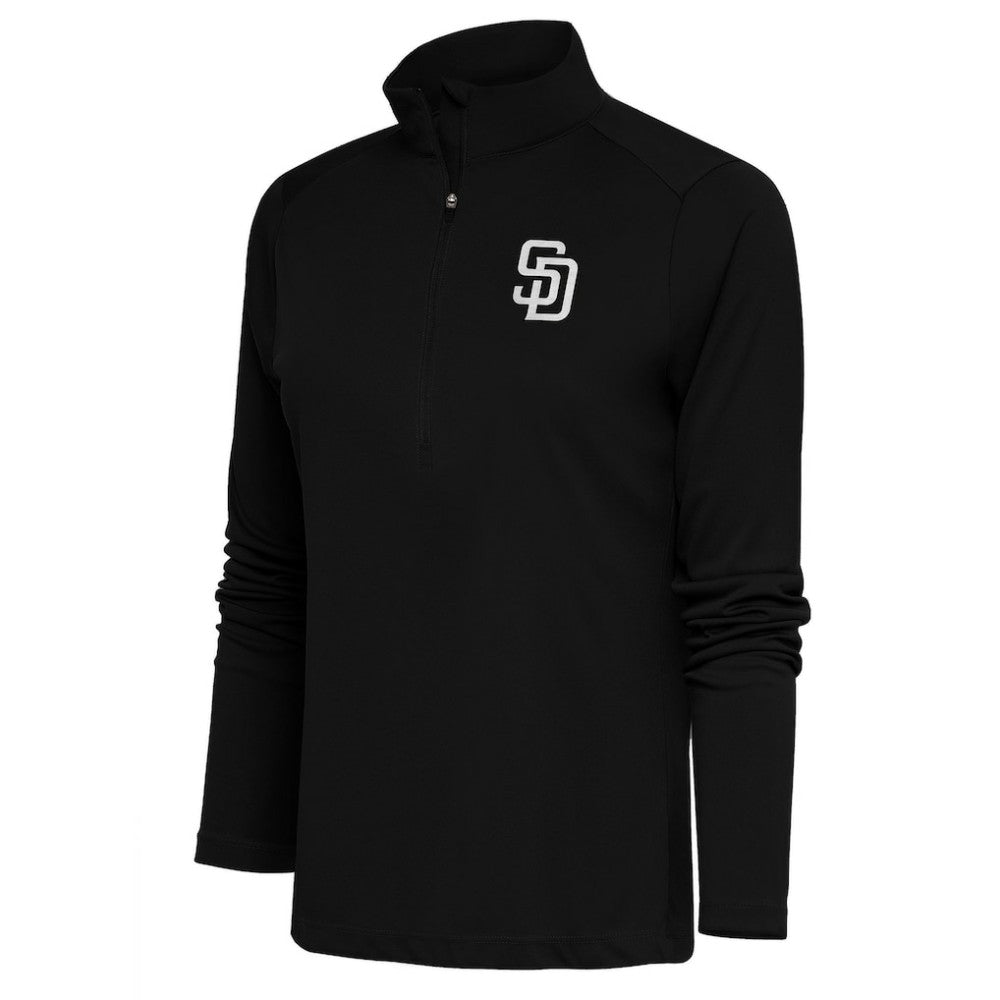 San Diego Padres Antigua Women's Brushed Metallic Tribute Half-Zip Pullover Top Black