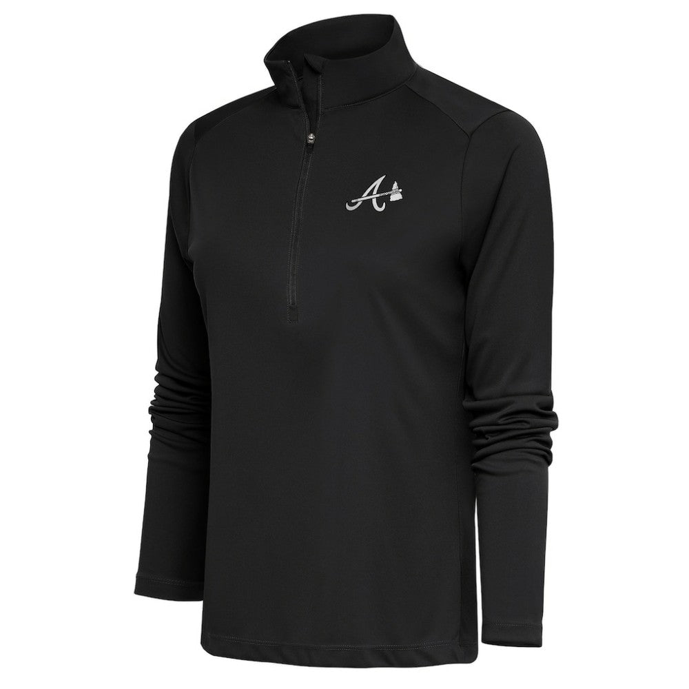 Atlanta Braves Antigua Women's Brushed Metallic Tribute Half-Zip Pullover Top Gray
