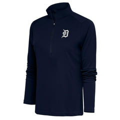 Detroit Tigers Antigua Women's Brushed Metallic Tribute Half-Zip Pullover Top Navy