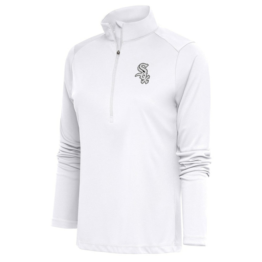 Chicago White Sox Antigua Women's Brushed Metallic Tribute Half-Zip Pullover Top White