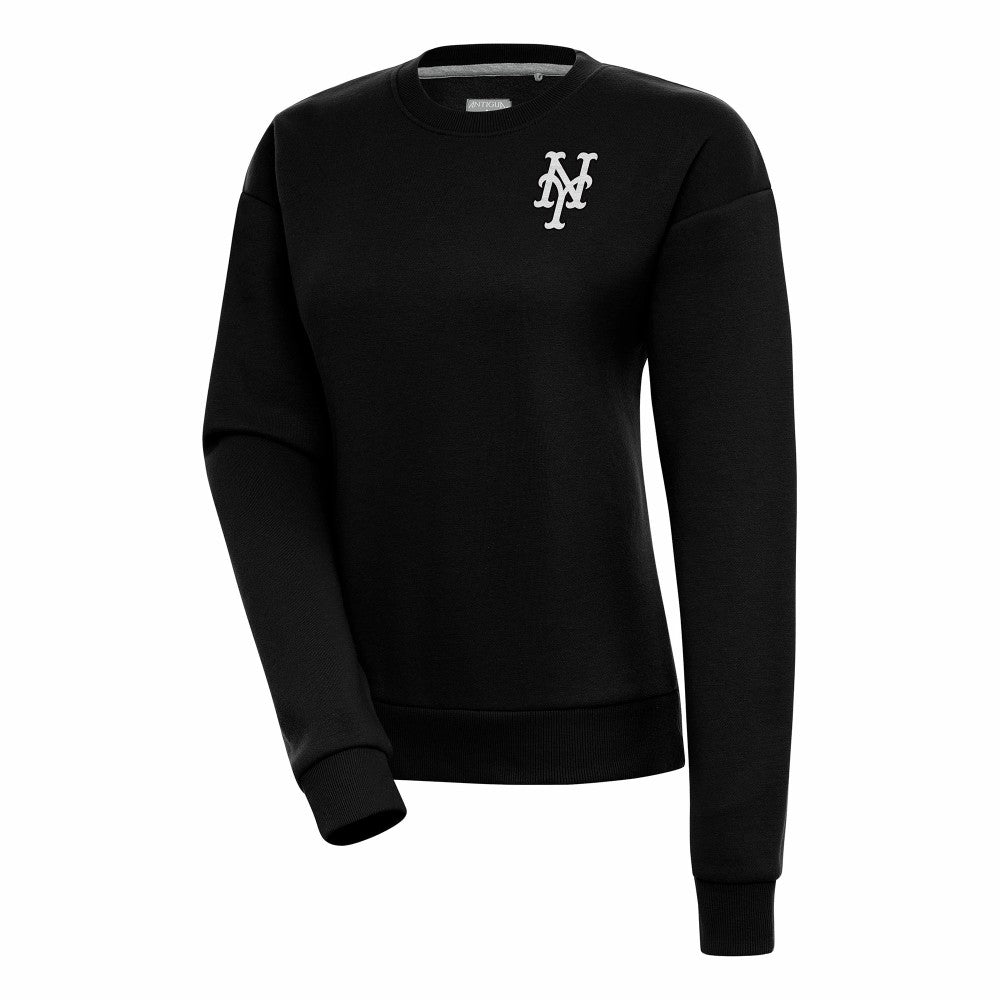 New York Mets Antigua Women's Brushed Metallic Victory Pullover Sweatshirt Black