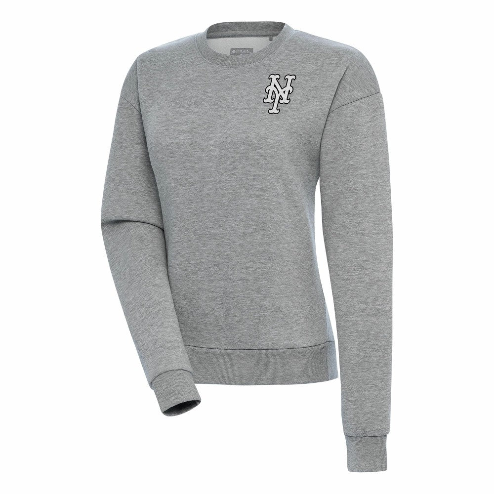 New York Mets Antigua Women's Brushed Metallic Victory Pullover Sweatshirt Heather Gray
