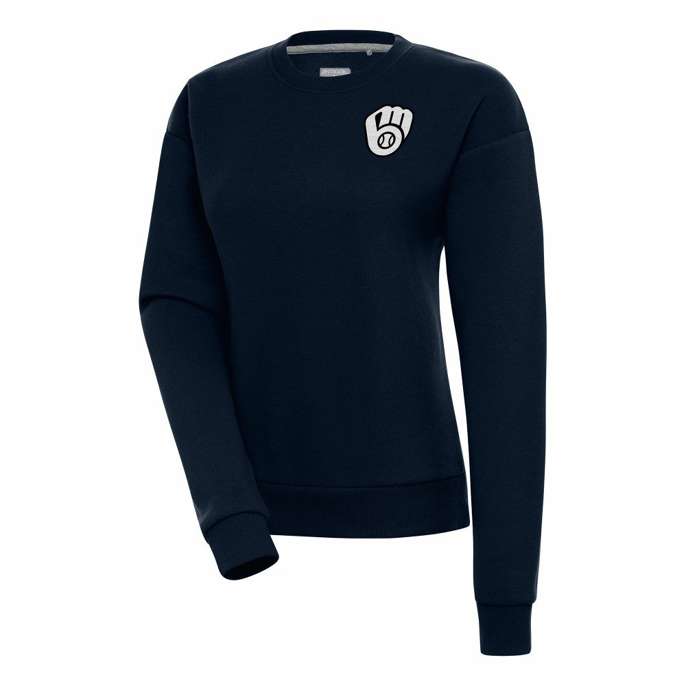Milwaukee Brewers Antigua Women's Brushed Metallic Victory Pullover Sweatshirt Navy