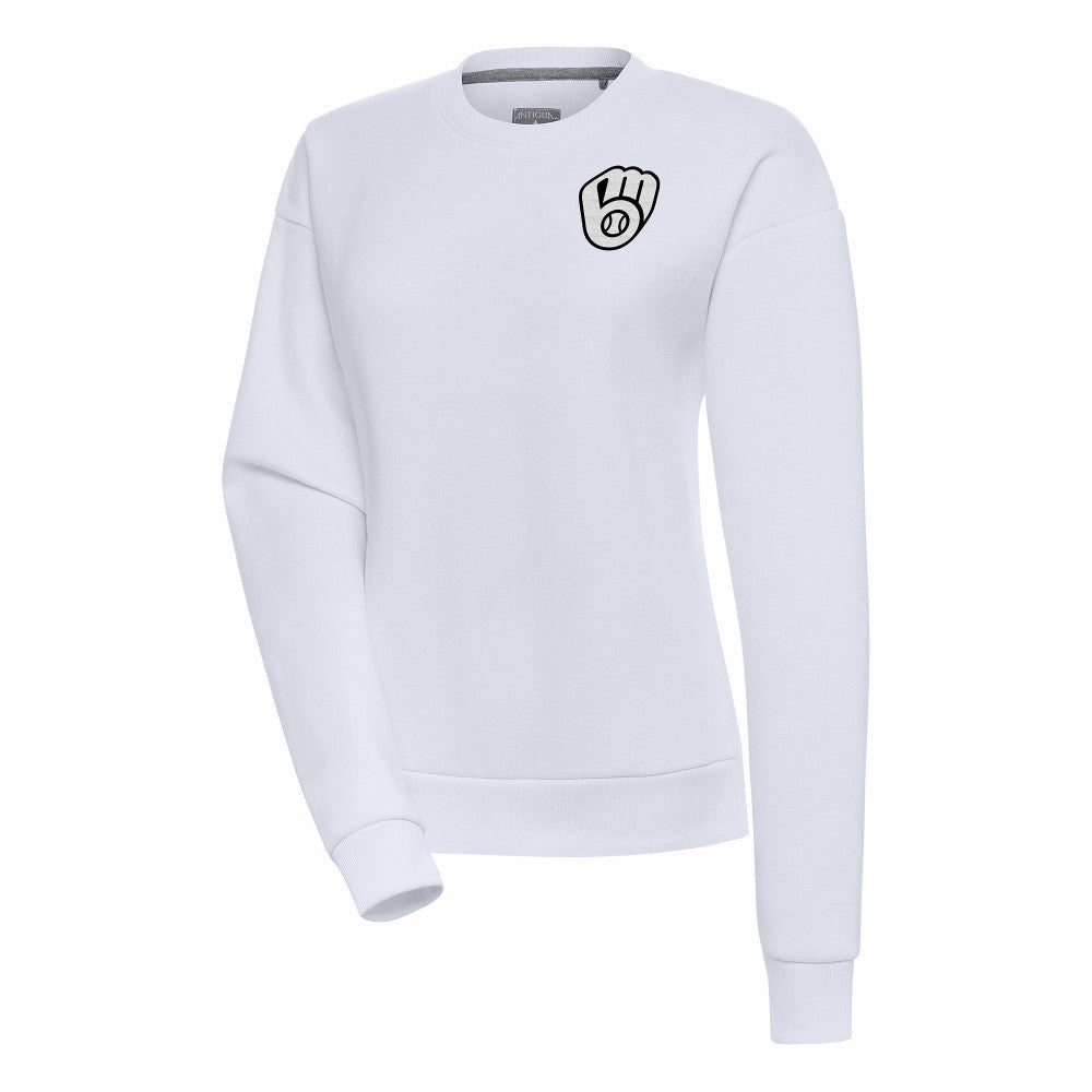 Milwaukee Brewers Antigua Women's Brushed Metallic Victory Pullover Sweatshirt White