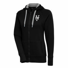 New York Mets Antigua Women's Brushed Metallic Victory Full-Zip Hoodie Black