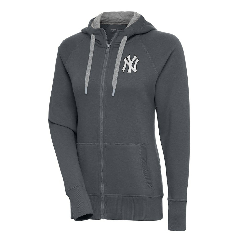 New York Yankees Antigua Women's Brushed Metallic Victory Full-Zip Hoodie Charcoal