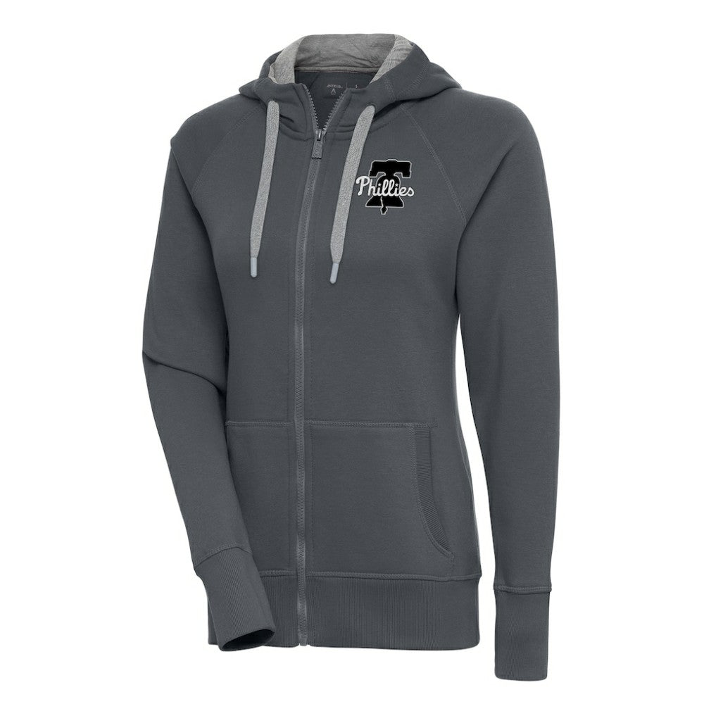 Philadelphia Phillies Antigua Women's Brushed Metallic Victory Full-Zip Hoodie Charcoal
