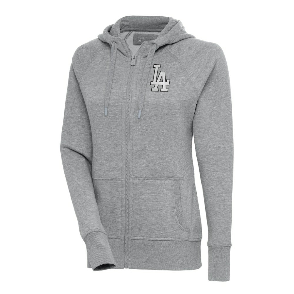 Los Angeles Dodgers Antigua Women's Brushed Metallic Victory Full-Zip Hoodie Heather Gray