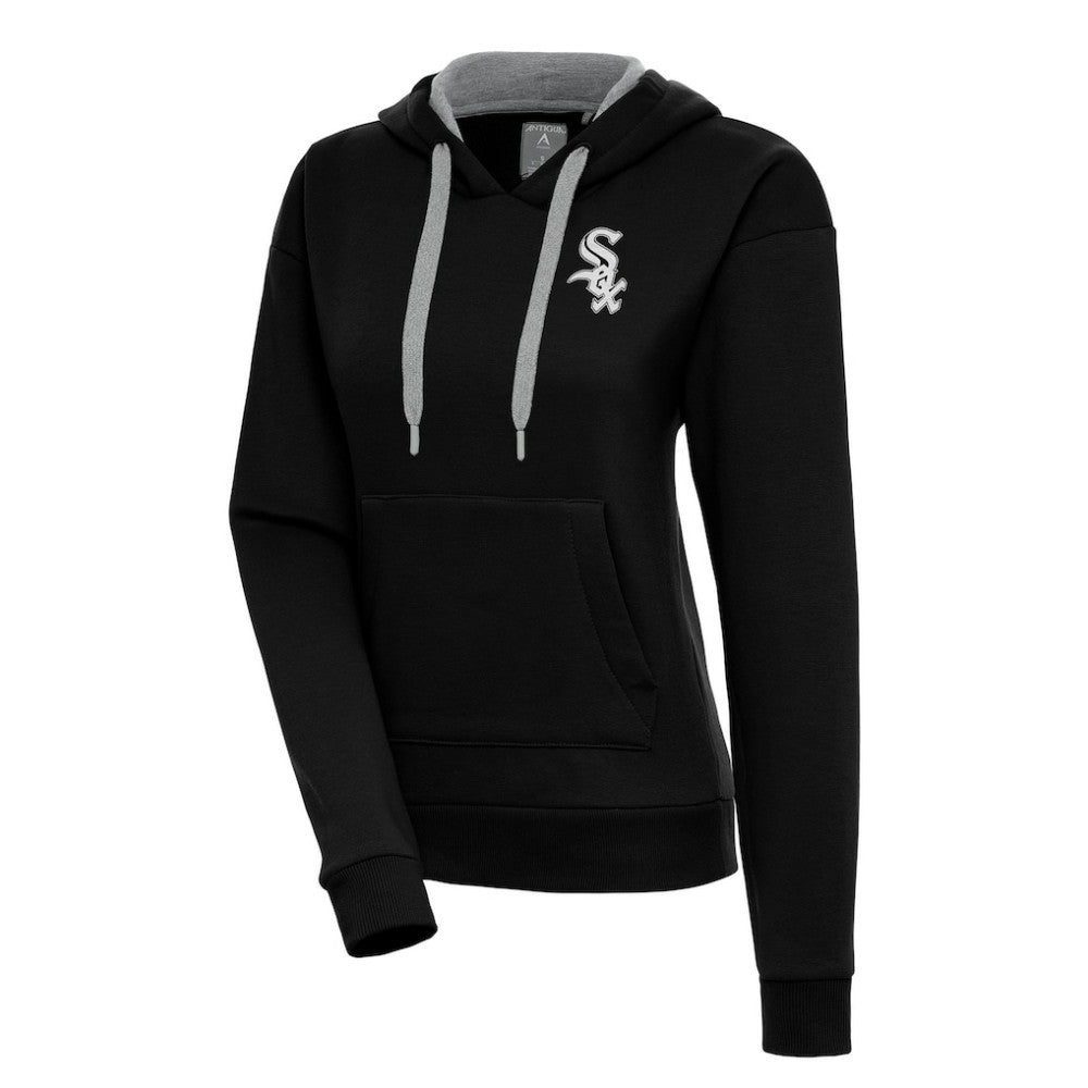 Chicago White Sox Antigua Women's Brushed Metallic Victory Pullover Hoodie Black
