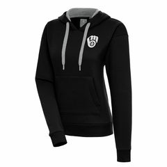 Milwaukee Brewers Antigua Women's Brushed Metallic Victory Pullover Hoodie Black