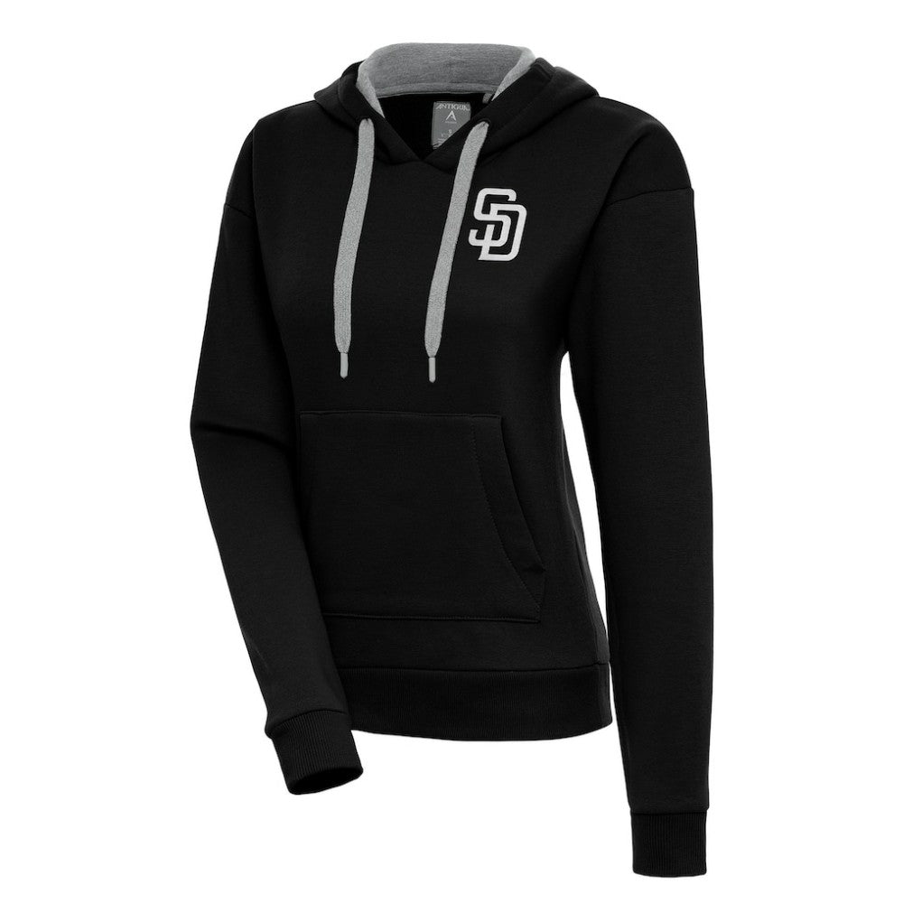 San Diego Padres Antigua Women's Brushed Metallic Victory Pullover Hoodie Black