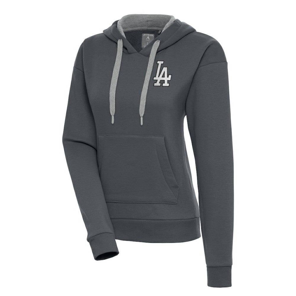 Los Angeles Dodgers Antigua Women's Brushed Metallic Victory Pullover Hoodie Charcoal