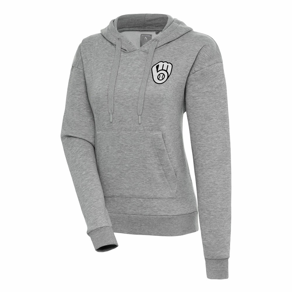Milwaukee Brewers Antigua Women's Brushed Metallic Victory Pullover Hoodie Heather Gray